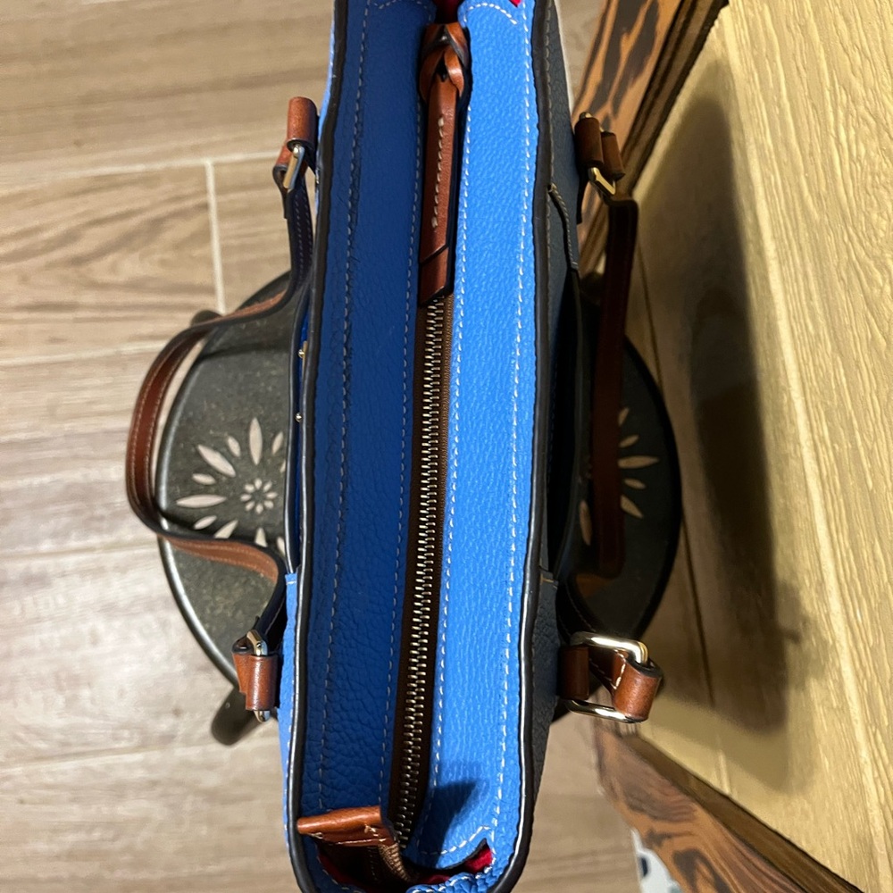 Dooney & Bourke Lexington Tote Pebbled Leather Azure Blue W/Brown Leather EUC - Picture 4 of 8